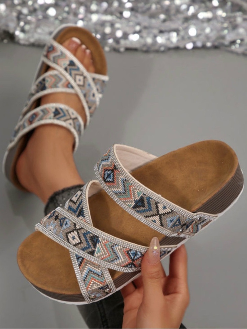 Western Print Platform Sandals - Picture 5 of 6